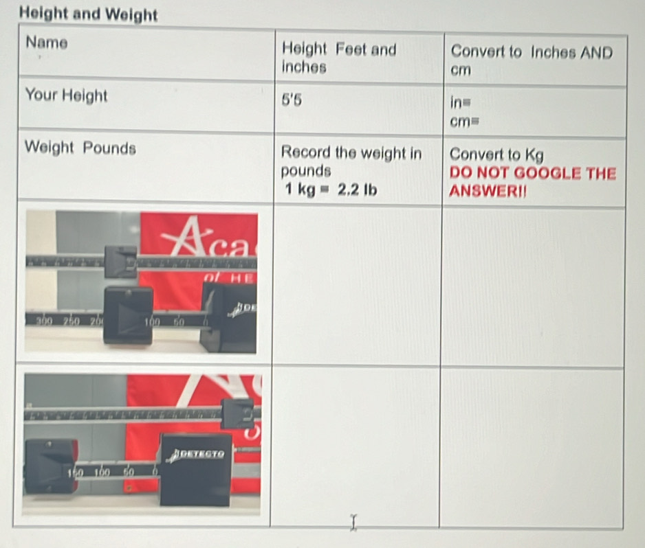 Height and Weight
Y