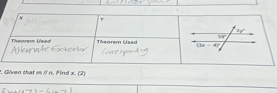 Given that m // n. Find x. (2)