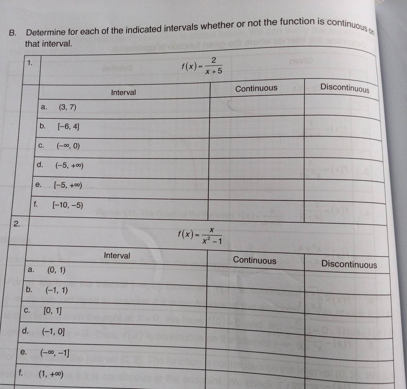 Determine for each of the indicated intervals whether or not the function is continuous on
2
f. (1,+∈fty )