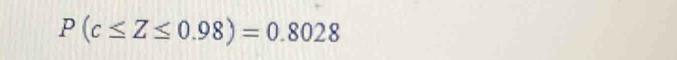 P(c≤ Z≤ 0.98)=0.8028