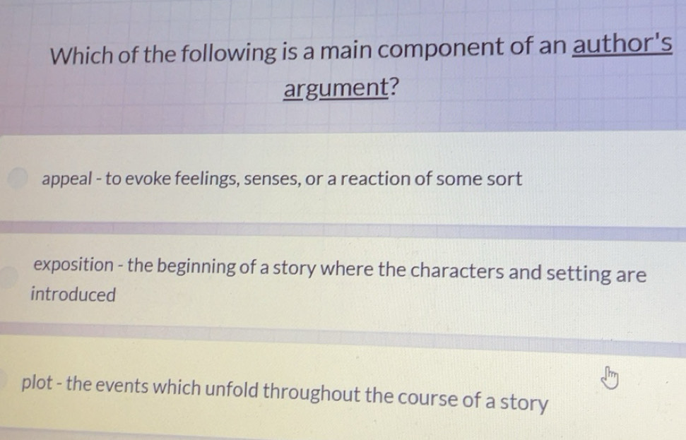 Gelöst:Which of the following is a main component of an author's ...