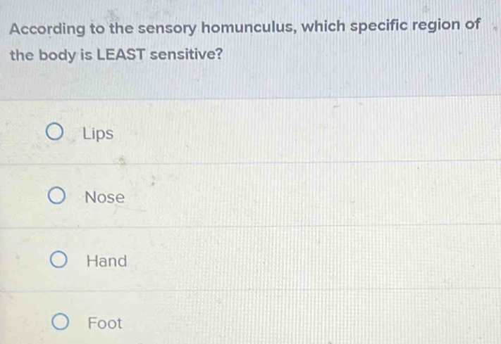 Solved: According to the sensory homunculus, which specific region of ...