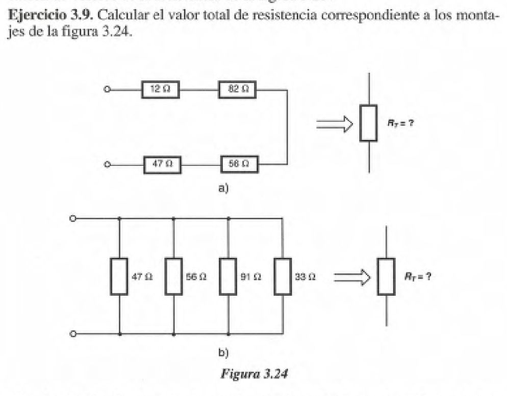 Calcular el valor total de resistencia correspondiente a los monta-
jes de la figura 3.24.