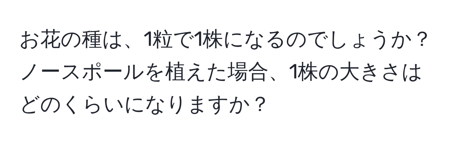 お花の種は、1粒で1株になるのでしょうか？ノースポールを植えた場合、1株の大きさはどのくらいになりますか？