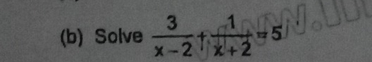 Solve  3/x-2 + 1/x+2 =5