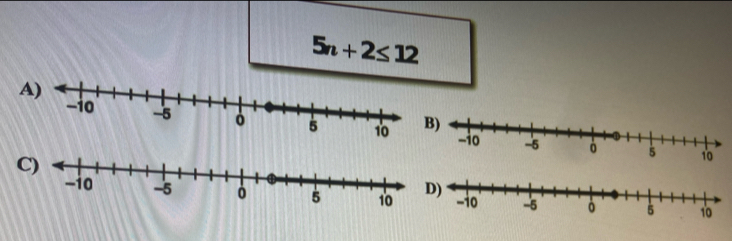 5n+2≤ 12
A
B)
C)
D)