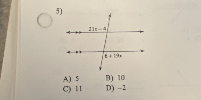 A) 5 B) 10
C) 11 D) −2