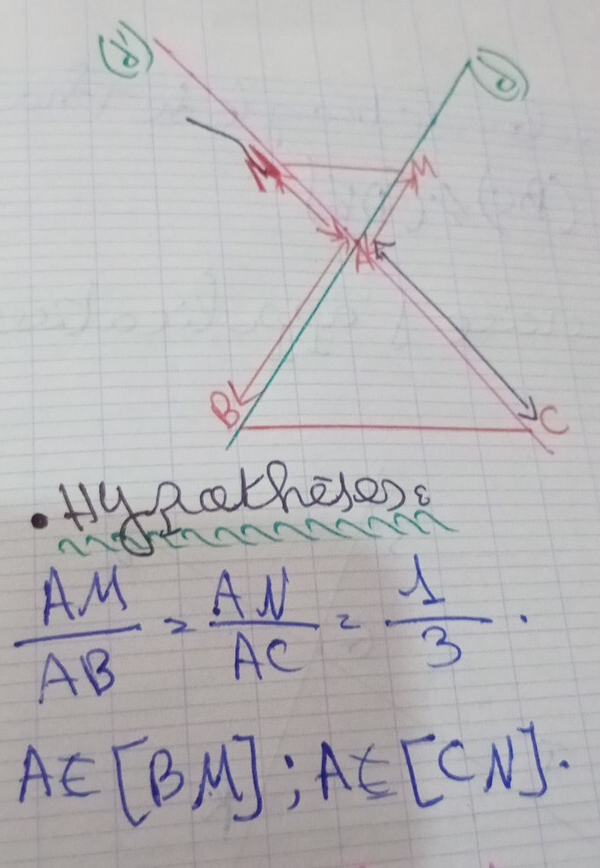 () 
tRothe sen  AM/AB = AN/AC = 1/3 
A∈ [BM]; A∈ [CN].