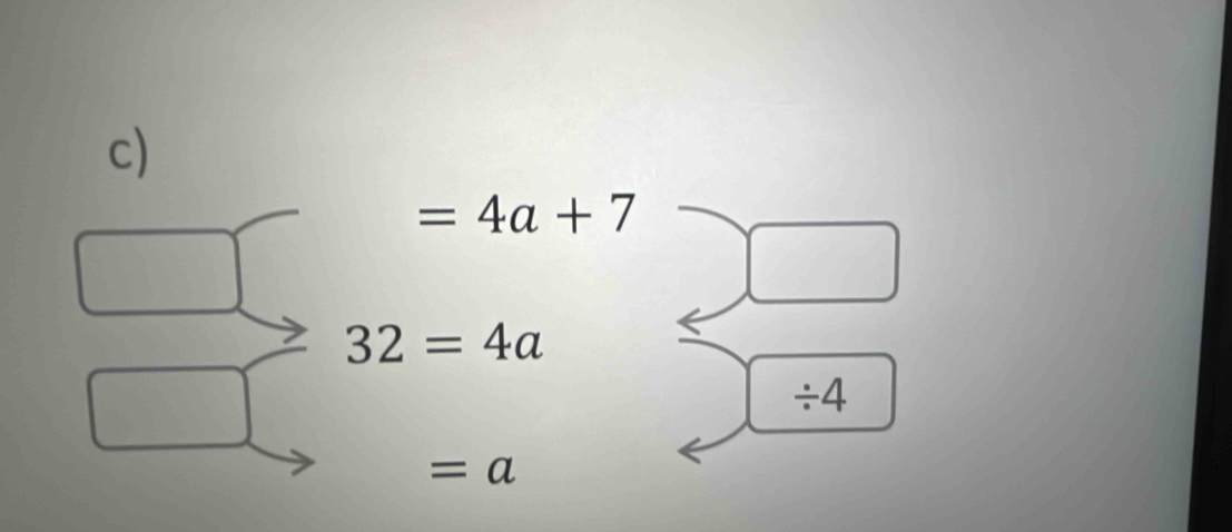 =4a+7
32=4a
/ 4
= a