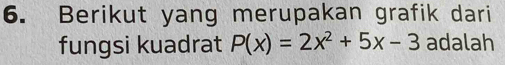 Berikut yang merupakan grafik dari 
fungsi kuadrat P(x)=2x^2+5x-3 adalah