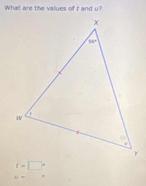 What are the values of t and u?
t=□°
U=  3x/x-1 