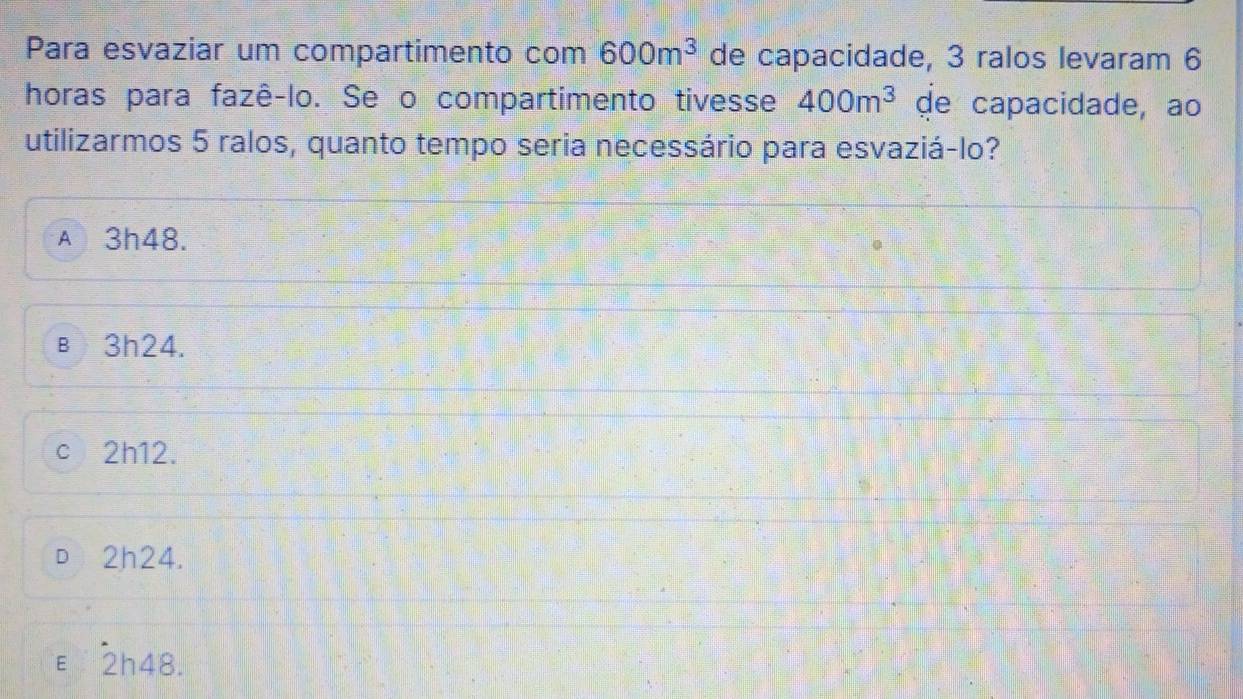 Resolvido:Para esvaziar um compartimento com 600m^3 de capacidade, 3 ...