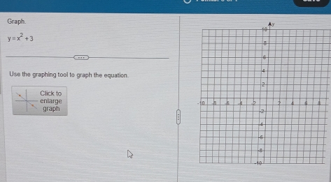 Graph.
y=x^2+3
Use the graphing tool to graph the equation 
Click to 
enlarge 
graph