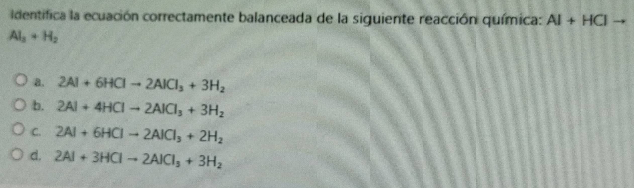 Resuelto:Identifica la ecuación correctamente balanceada de la ...