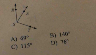 A) 69° B) 140°
C) 115° D) 76°