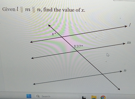 Given l||m||n , find the value of x.
Search