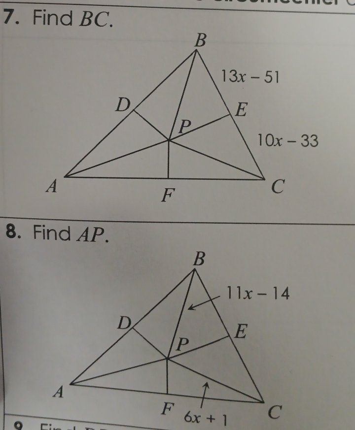 Find BC.
8. Find AP.