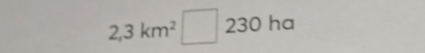 2,3km^2 □ 230 ha
