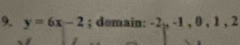 y=6x-2; domain: -2,, -1 , 0 , 1 , 2