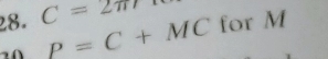 C=2m for M
P=C+MC