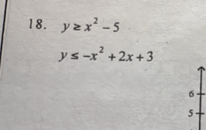 y≥ x^2-5
y≤ -x^2+2x+3
6
5