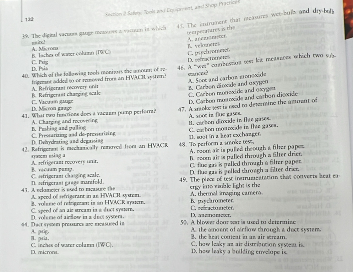 Solved: Safety, Tools and Equipment, and Shop Practices 132 39. The ...