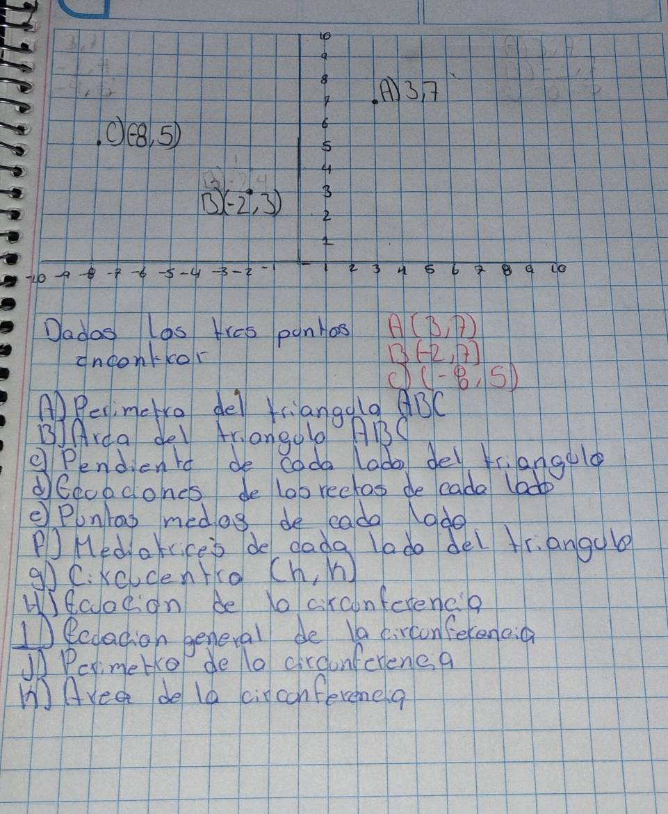 Resuelto:to A) 3A () (-8,5) 6 5 44 3 B (-2,3) 2 -40 A F 6 5 -4 -2 2 3 H ...