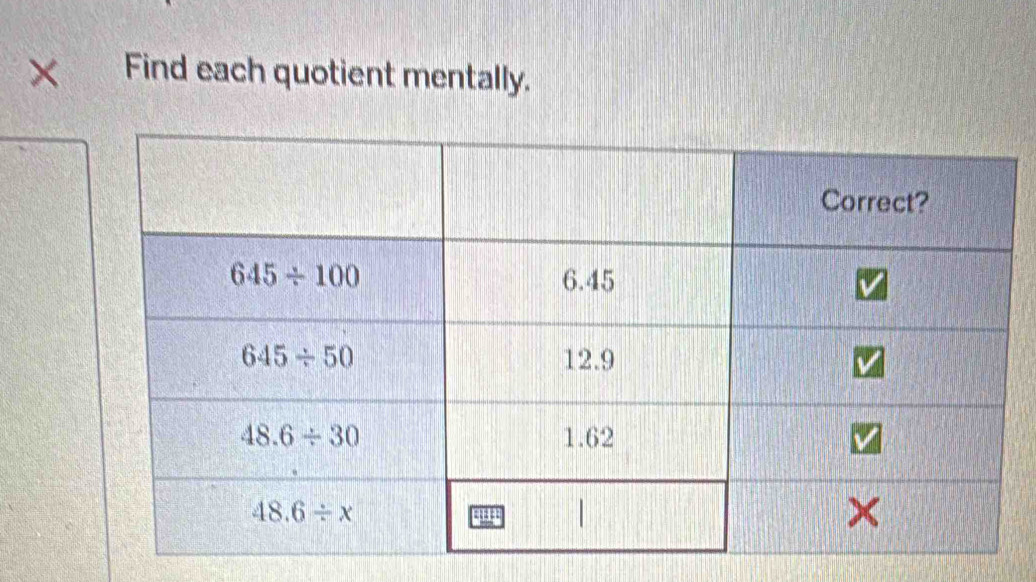 × Find each quotient mentally.