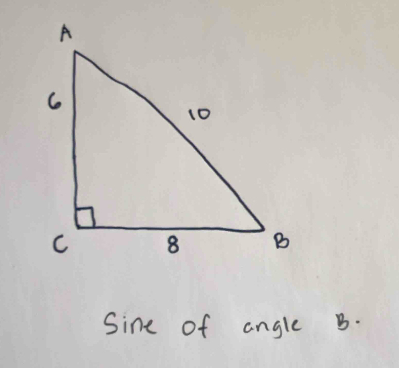 Sine of angle B.