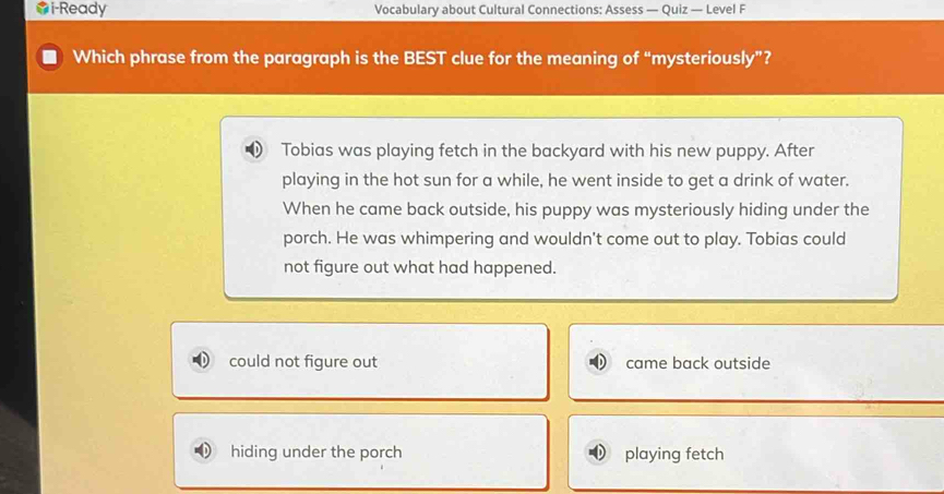 Solved: i-Ready Vocabulary about Cultural Connections: Assess — Quiz ...
