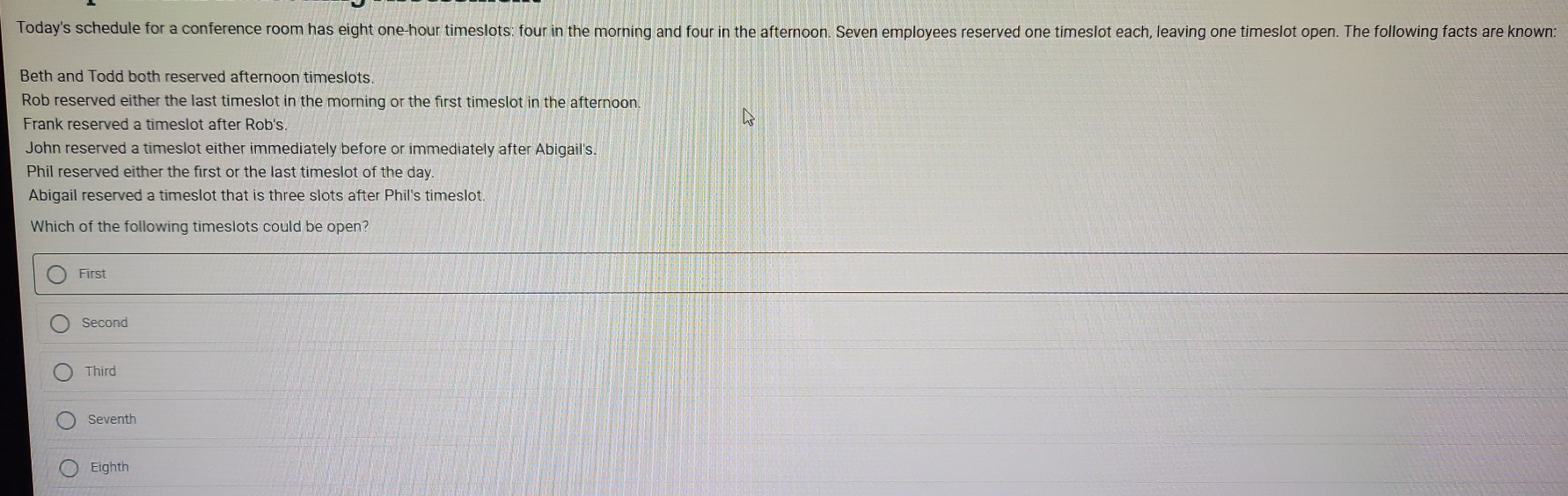 Solved: Today's schedule for a conference room has eight one-hour ...