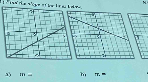 ) Find the slope of the lines below. 
a) m= b) m=