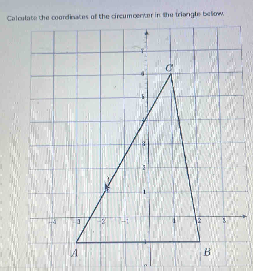 Calculate the coordinates of the circumcenter in the triangle below. 
。