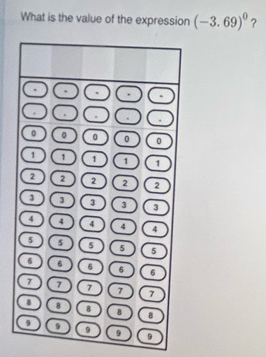 What is the value of the expression (-3.69)^0 ?