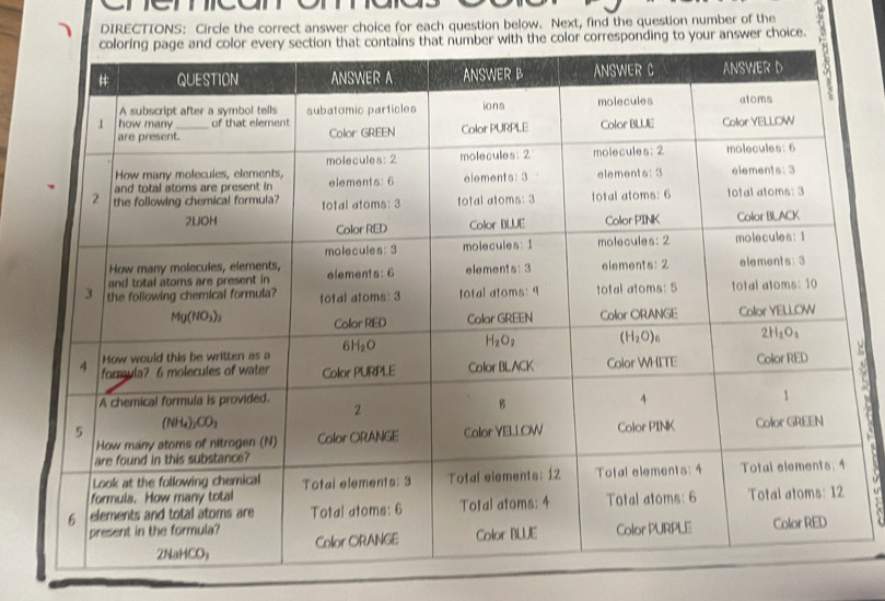 DIRECTIONS: Circle the correct answer choice for each question below. Next, find the question number of the
responding to your answer choice.