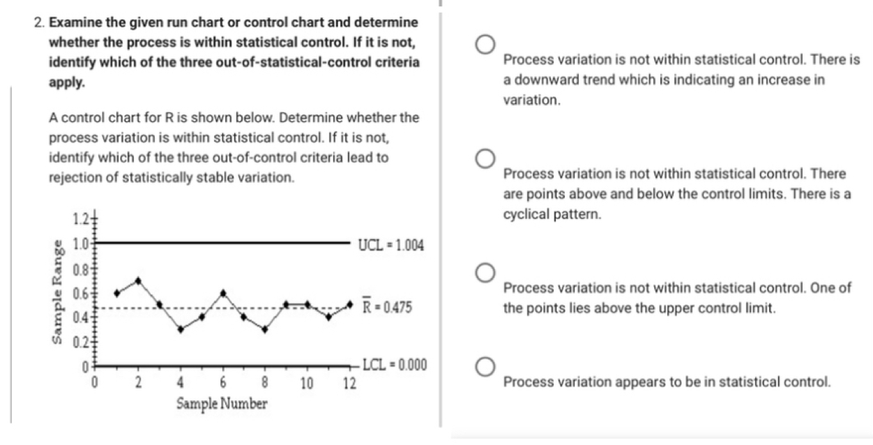 Solved: Examine the given run chart or control chart and determine ...