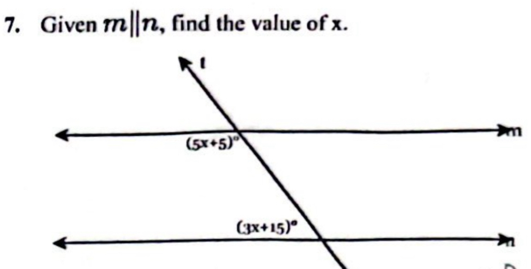 Given mparallel n , find the value of x.
m