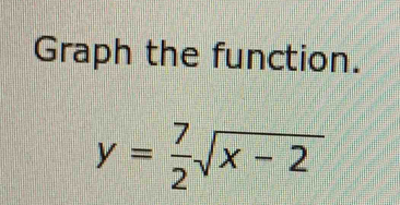 Graph the function.
y= 7/2 sqrt(x-2)