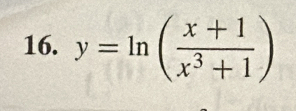 y=ln ( (x+1)/x^3+1 )