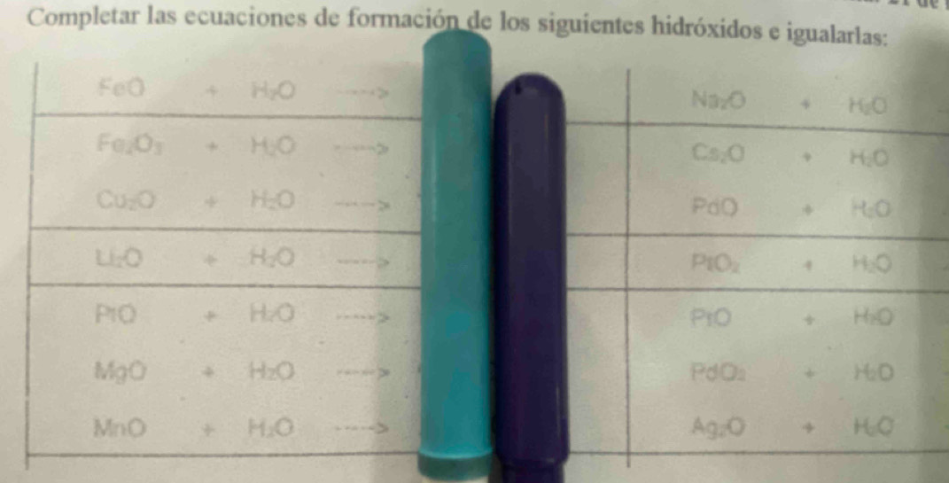 Completar las ecuaciones de formación de los siguientes