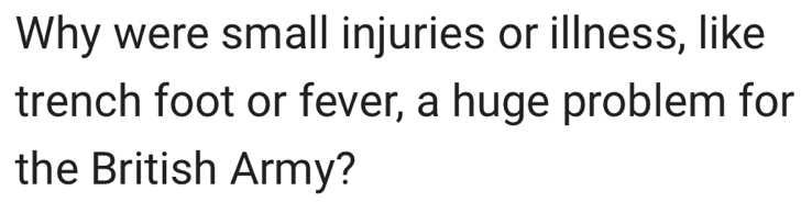 Why were small injuries or illness, like 
trench foot or fever, a huge problem for 
the British Army?