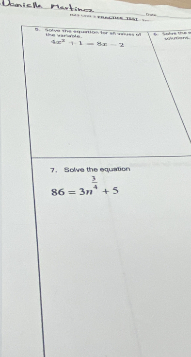 Date
M3 Unit 2 PRACTICE
e the 
utions.