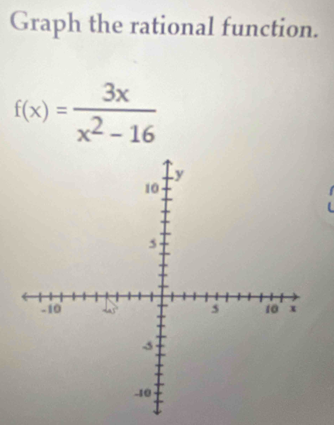 Graph the rational function.
f(x)= 3x/x^2-16 