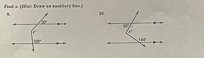 Find x. (Hint: Draw an auxiliary line.)