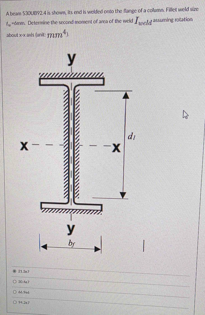 Solved: A beam 530UB92.4 is shown, its end is welded onto the flange of ...
