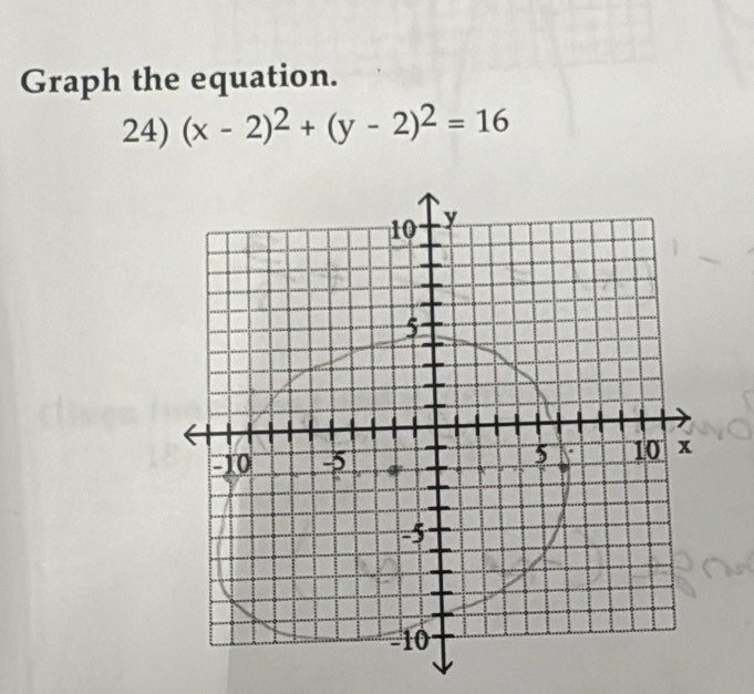 Graph the equation. 
24) (x-2)^2+(y-2)^2=16