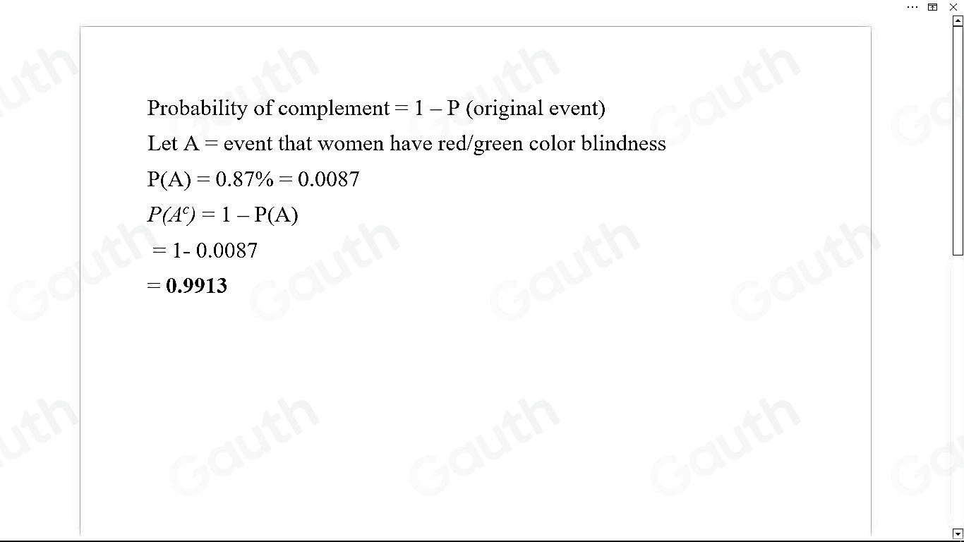 Solved: Find the indicated complement. A certain group of women has a 0 ...