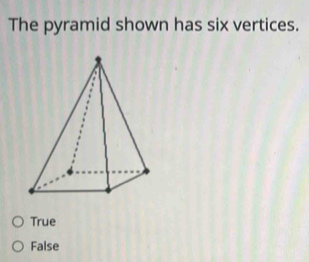 Solved: The pyramid shown has six vertices. True False [Math]