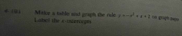 4 (9) Make a table and graph the rule y=-x^2+x+2 on graph paper. 
Labol the a-intercepts