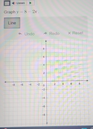 Listen 
Graph y=8-2x. 
Line 
Undo Redo × Reset